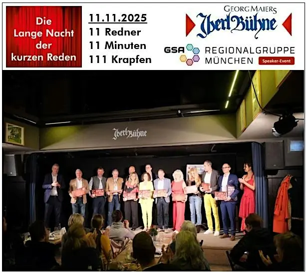 Speaker und Moderation der Langen Nacht der kurzen Reden 2025 auf der Iberl Bühne